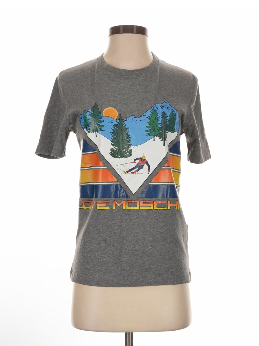 Love Moschino Ski Graphic T-Shirt Gray Retro Mountain Après Ski Tee